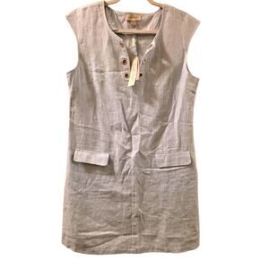 Charlie Paige Powder Blue Linen Sleeveless Dress Grammet Details SP Summer Boho